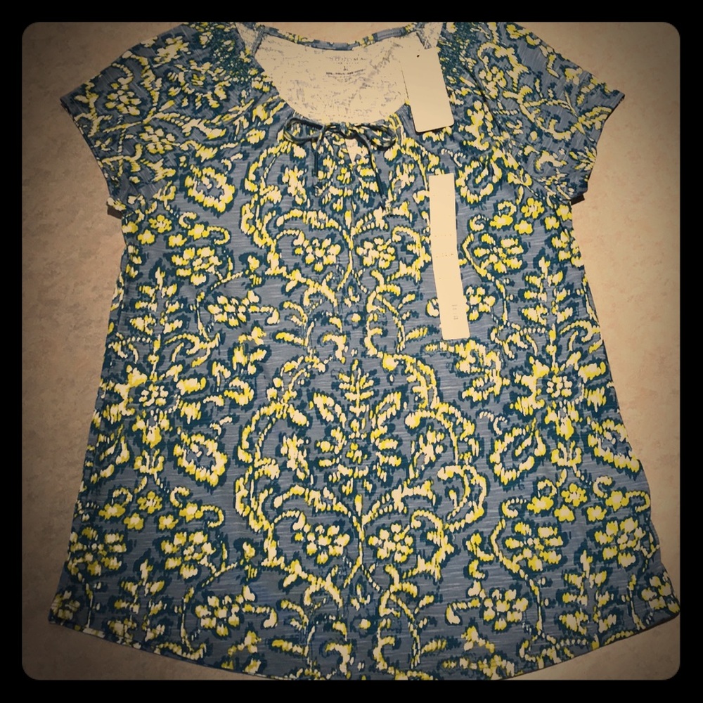 Blue abstract print Sonoma top Sz M